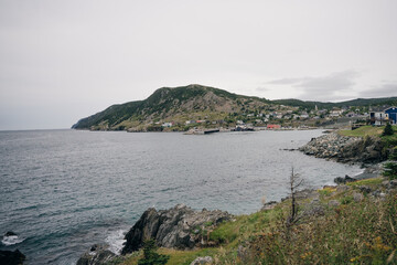 Bell Island ferry arriving at Portugal Cove ferry terminal, early Spring; Avalon region Newfoundland Canada