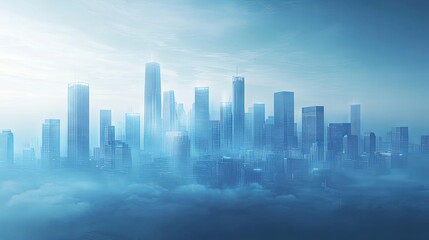 Fototapeta premium Cityscape with Foggy Skyline - Urban Architecture