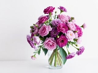 Obraz premium An elegant still life of a vase filled with a variety of purple flowers including roses and carnations, floral arrangement, luxury, elegance