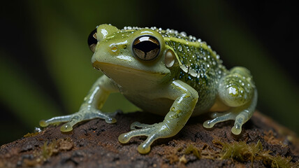 Obraz premium Fleischmann glass frog Fleischmann's Glass Frog perched on a tropical leaf, its translucent skin allowing a glimpse into its inner world, beautifully captured by the high-definition camera.