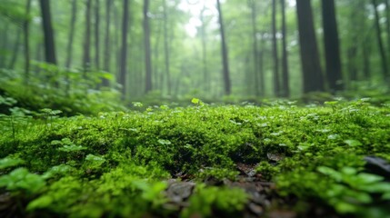 Closeup of Lush Green Moss in Forest
