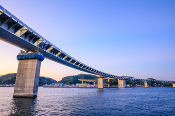 初秋の夜明け前の牛深ハイヤ大橋　熊本県天草市　Ushibuka Haiya Bridge before dawn in early autumn. Kumamoto Pref, Amakusa City.