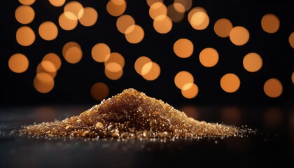 Brown sugar mound on black background, ai