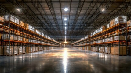 Fototapeta premium A large warehouse with many shelves and boxes