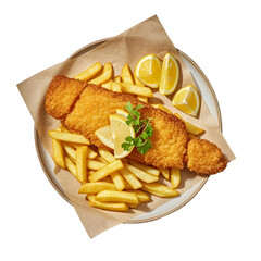 Crispy Fish and Chips on transparent background