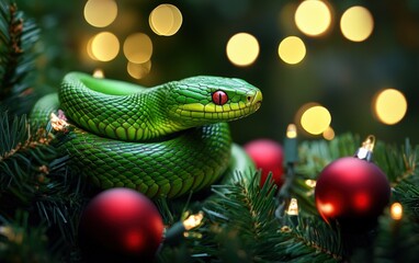 Fototapeta premium green snake christmas background