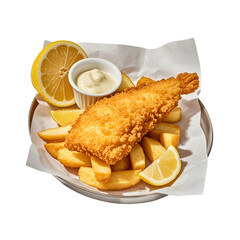 Crispy Fish and Chips on transparent background