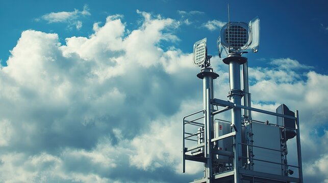 Advanced weather monitoring station urban environment technology showcase high-tech instruments aerial view modern innovations