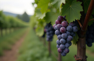 Naklejka premium Big grape fruit garden, farm, seedlings, plants, sweet fruits. AI Generative