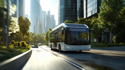 Obraz premium A white bus with the number 5 on the front. It is driving down a city street. There are several other cars on the road