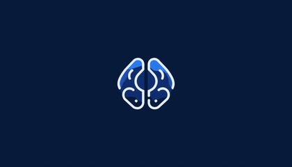 Minimalistic brain logo design in blue outline on dark background