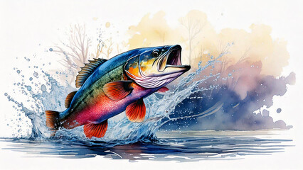 Fototapeta premium Largemouth Bass Leaping from the Water