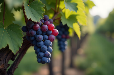 Fototapeta premium Big grape fruit garden, farm, seedlings, plants, sweet fruits. AI Generative