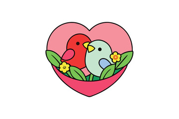 "Colorful Lovebirds in Heart Nest Vector Illustration"

