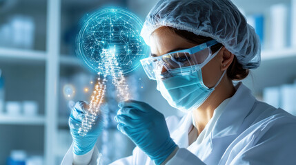 Innovative scientist analyzing DNA with digital technology in lab