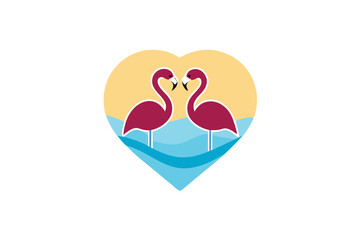 Romantic Flamingo Heart Shape Vector Illustration

