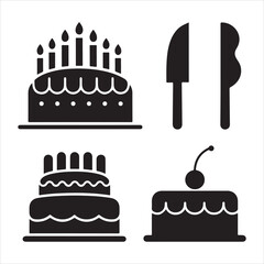 set of vector new years cake silhouette
