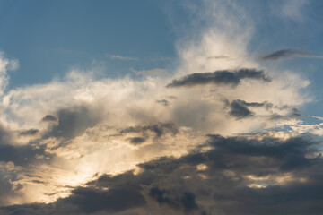 Beautiful sky with cloud sunset background. High quality photo