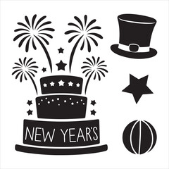 set of vector new years cake silhouette