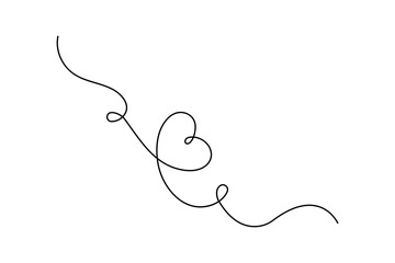Love shape continuous single line art and isolated outline vector illustration
