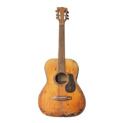 Naklejka premium A vintage acoustic guitar with a beautifully worn body, perfect for music lovers., isolated on a transparent background.