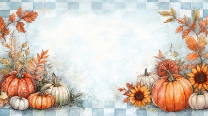 Fall theme greeting card template design with pumpkin.