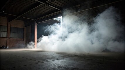 Obraz premium Dense fog-like smoke emanating from a mysterious source in a darkened room, mystery, eerie