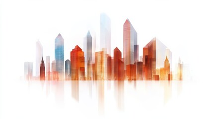 Fototapeta premium Modern skyscrapers silhouette at sunrise in urban landscape architectural drawing contemporary design aesthetic skyline futuristic view city ambiance
