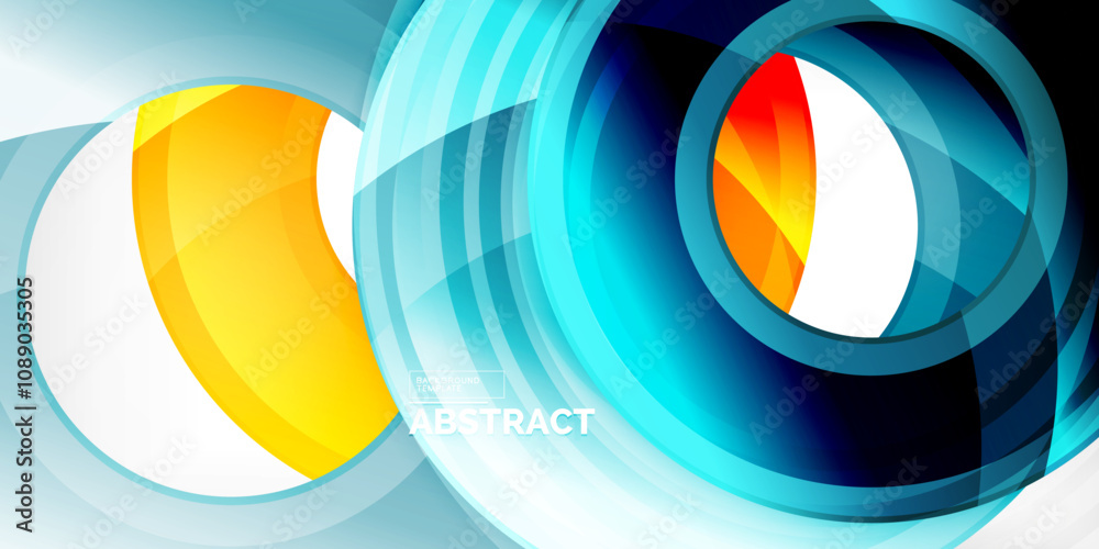 Poster bright colorful circles with light effects. abstract background