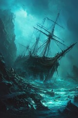 Obraz premium A sunken ship at the sea bed 