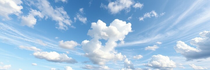 Obraz premium Beautiful puffy clouds drift across a vibrant blue sky midday