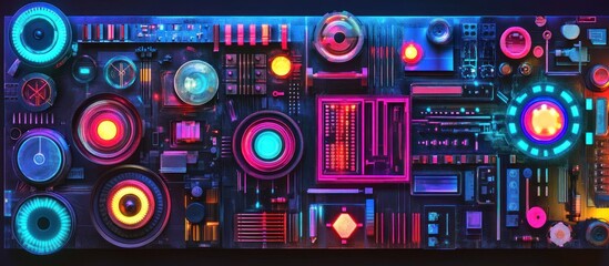 Obraz premium Abstract Synthwave Circuit Board