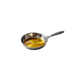 golden cooking oil stainless steel frying pan on transparent background