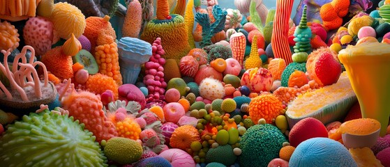 Vibrant, colorful abstract coral reef.  A surreal underwater scene with textured, organic forms. Ideal for backgrounds, textures, or artistic projects.