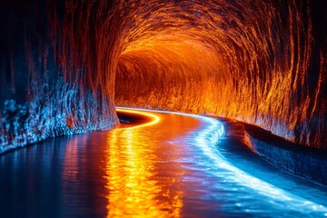 Obraz premium A tunnel with a blue and orange line running through it