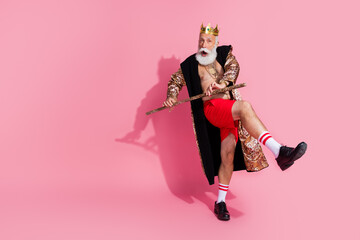 Photo of positive happy crazy wear trendy leopard print bathrobe having fun isolated on pink color background