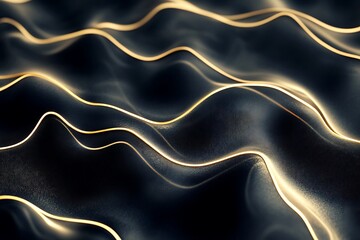 Obraz premium Abstract Dark Waves with Glowing Gold Lines: Elegant Background Texture. Perfect for luxury branding, modern design, and digital art projects.