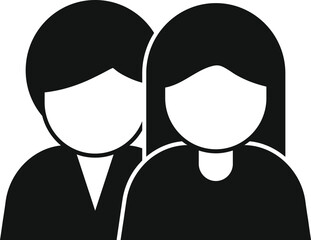 Simple black and white icon of two people, possibly a couple or business partners