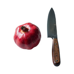 Fresh Red Apple and Kitchen Knife on White Background