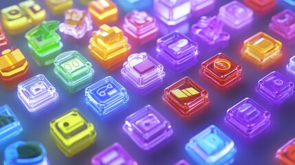 Colorful Transparent App Icons Glowing Brightly