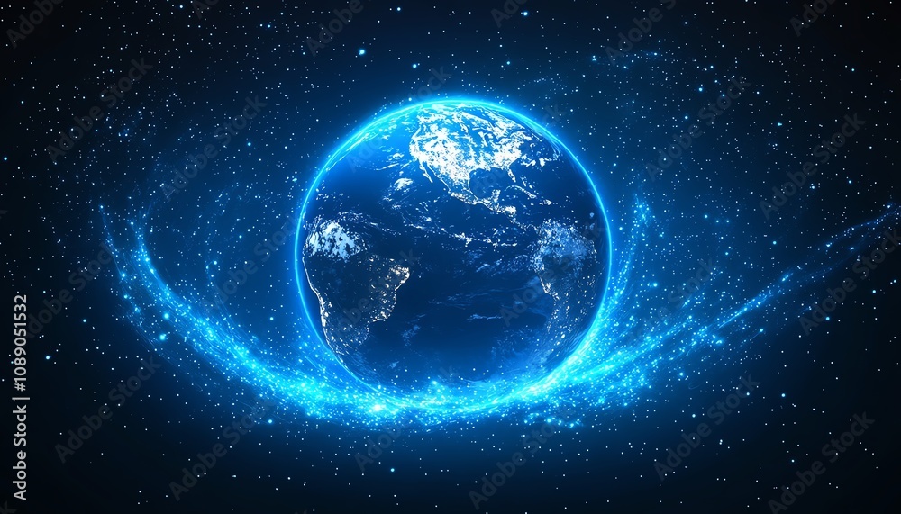 Aufkleber digital representation of earth on technology background, glowing blue lights, global connectivity, 