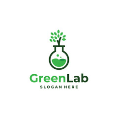 Nature lab logo design. Green leaves, tree with testing flask. Tests, symbol. Pharmaceutical