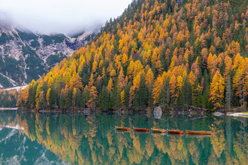 Morning reflection at Lago di Braies (Dolomites)