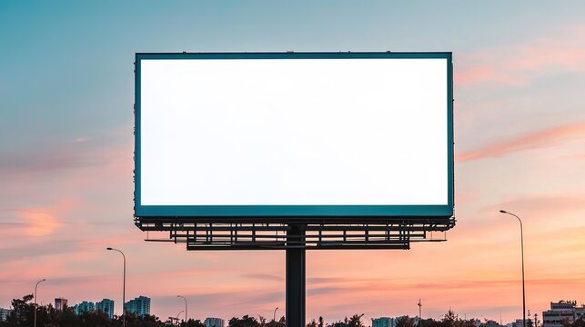 Dynamic digital billboard mockup displaying gigapixel streaming content in urban sunset environment