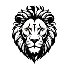 Black lion face logo, sleek silhouette design, isolated on a transparent background