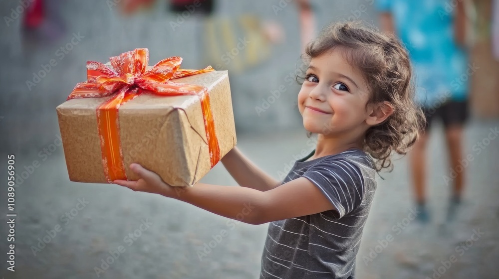 Wall mural Child giving a great gift to someone