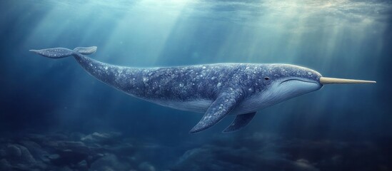 Naklejka premium A Majestic Narwhal Swimming in the Ocean Depths
