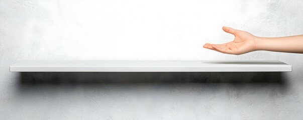 Reaching for Possibilities A Hand Grasping for an Empty Space on a Minimalistic High Shelf - Perfect for Inspiration and Modern Design Concepts