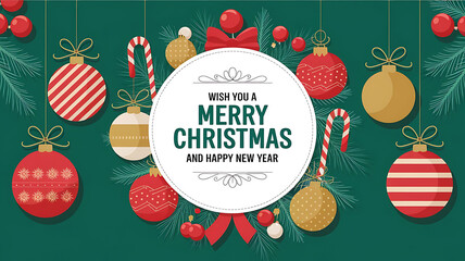 Holiday Merry Christmas Text with Christmas Evergreen Branches and happy new year