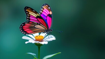 Beautiful butterfly perched on white flower, delicate landing, natural beauty, flower and butterfly